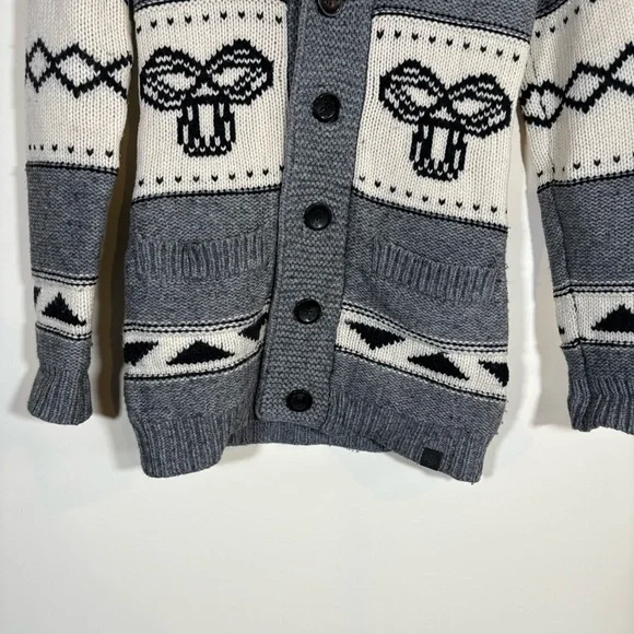 TNA 100% Lambswool Shawl Collar Cardigan Grey Cream Womens Size XS - Picture 3 of 10